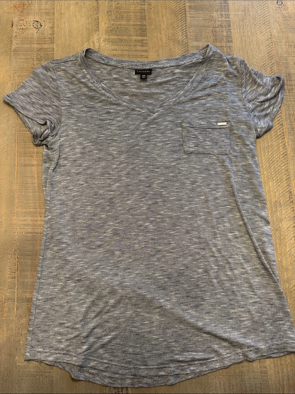 Tahari Heathered Gray V-Neck Pocket Tee
